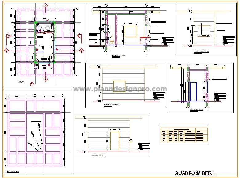 Guard Room Free AutoCAD Block- Elevations, Sections & Toilet